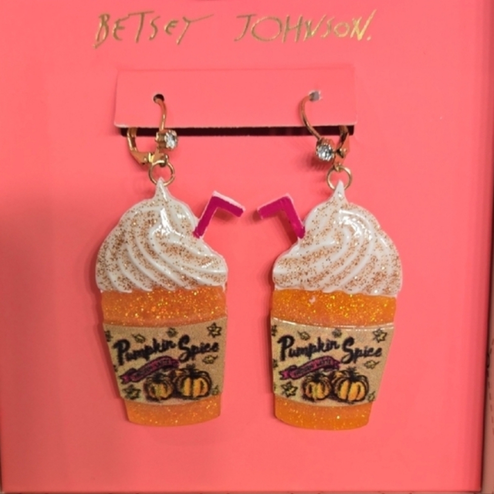 Betsey Johnson Pumpkin Spice Drink Dangle Earrings